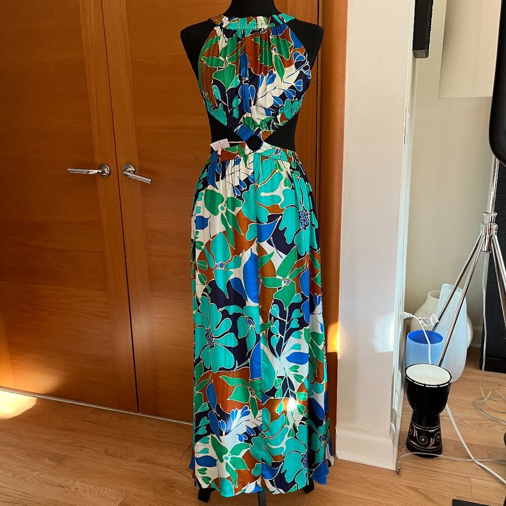 CULT GAIA Theia Cutout Printed Satin Backless Midi Dress NWT, S - Picture 4 of 7